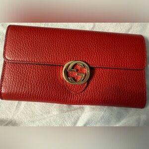 Gucci long wallet leather Red